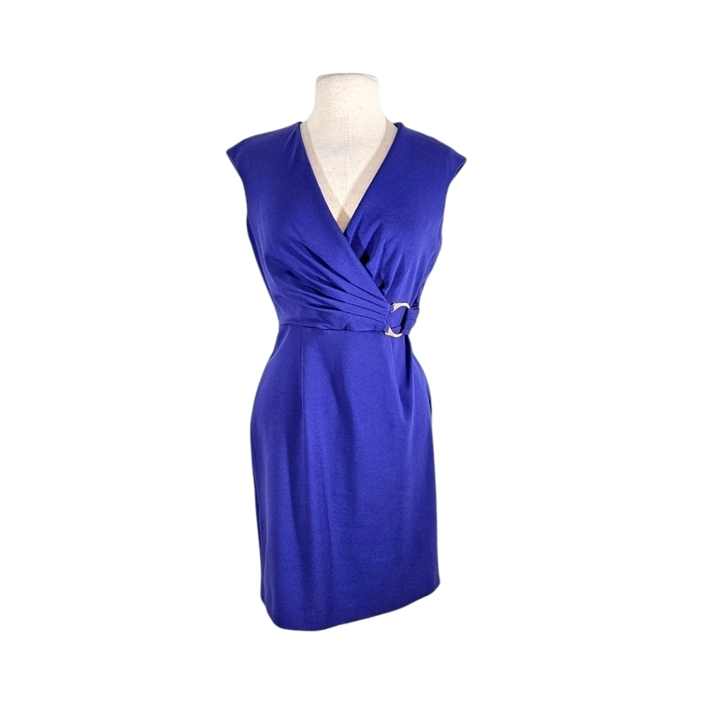 Calvin Klein Purple-Blue Faux Wrap Ruched Waist Sheath Dress
